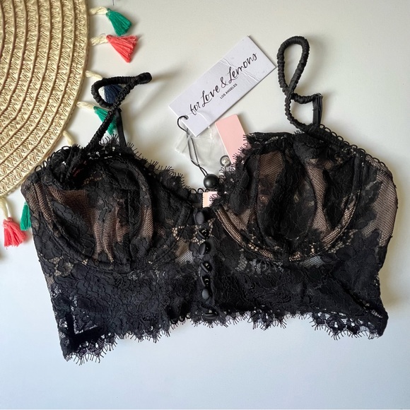 For Love And Lemons Faye Lace Underwire Bra Black Small NEW - Picture 8 of 9
